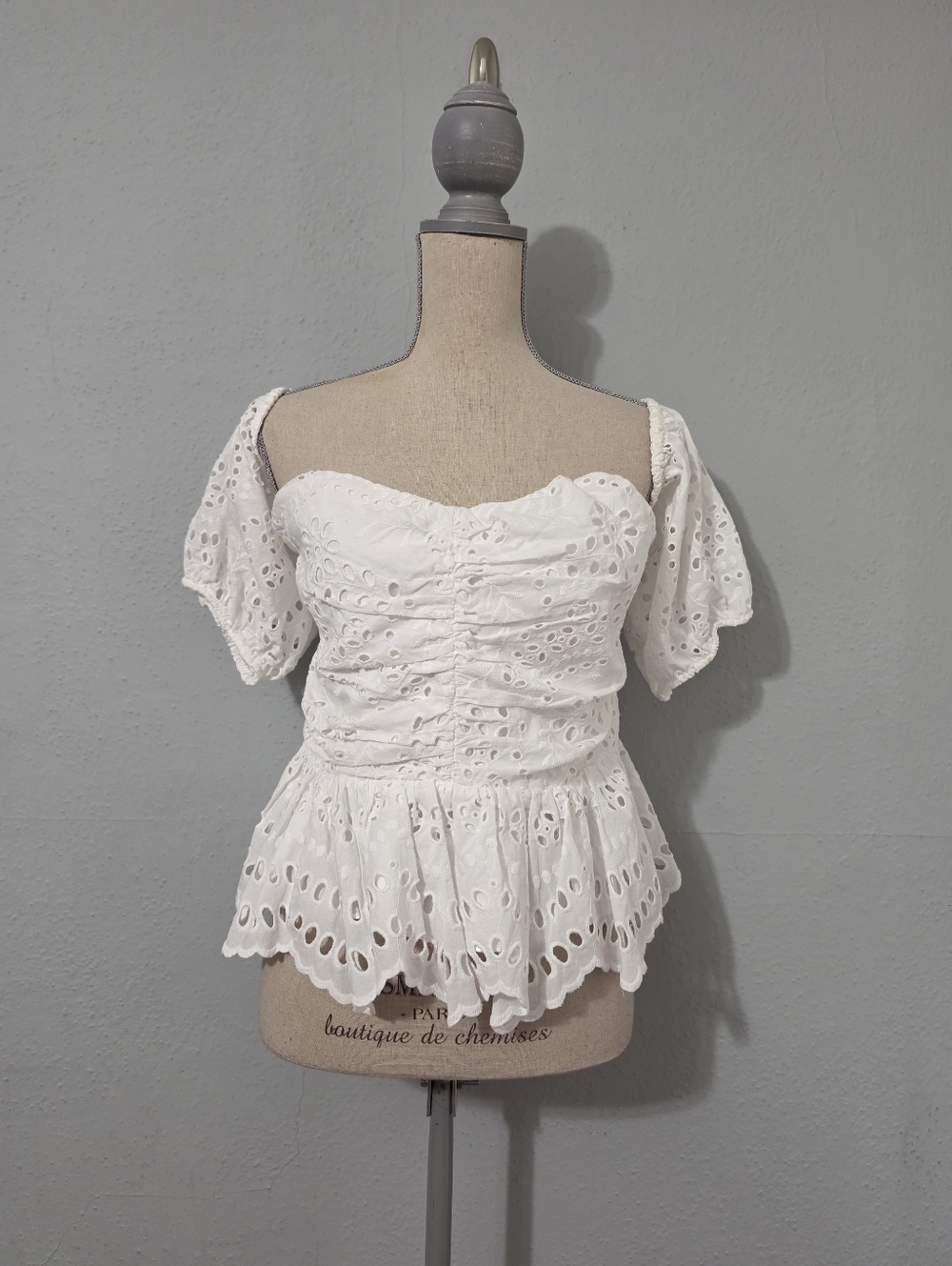 Express White Eyelet Cotton Milkmaid Puff Sleeve Off Shoulder Crop Top XL
